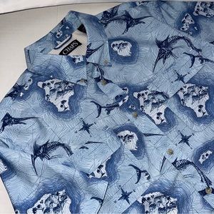 Chaps Fishing Shirt Nautical Map Print Vented Button Down Men’s Large Blue